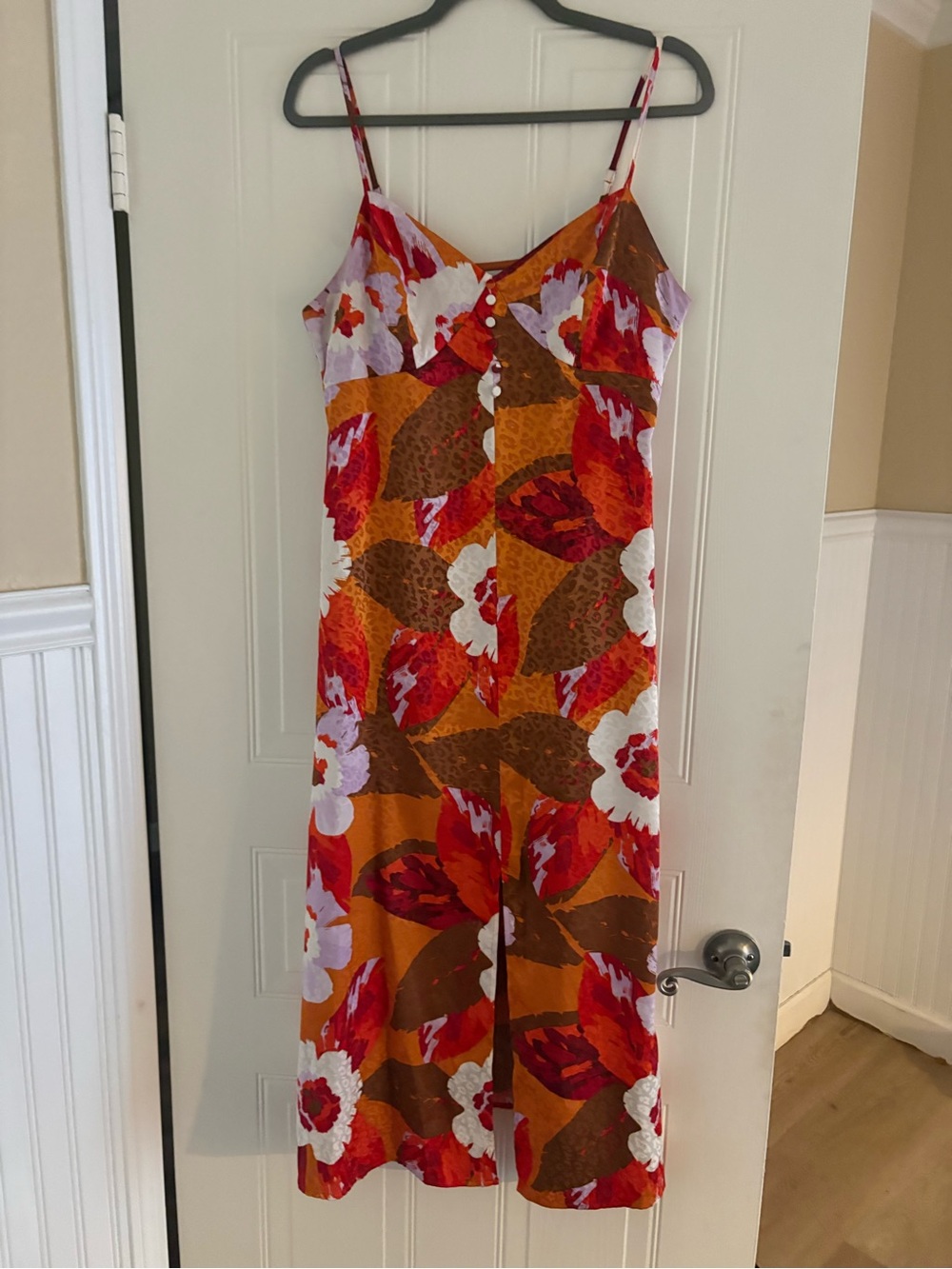 Adelyn Rae Orange and Red Floral Slip Jumpsuit